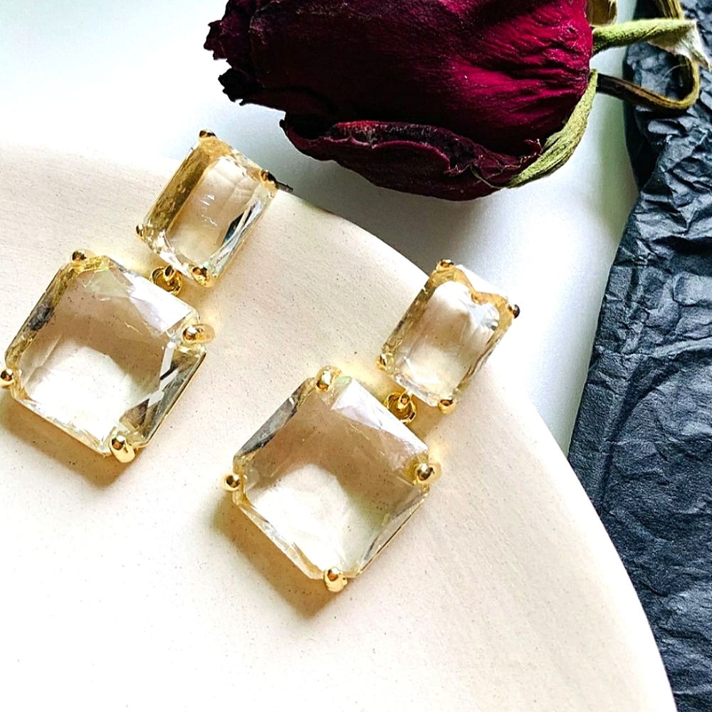 Anthropologie transparent glass dangle earrings; nwot - Picture 2 of 12